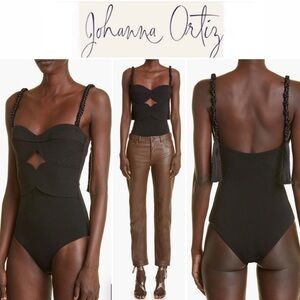 JOHANNA ORTIZ Taskent Cutout Braided Strap Bodysuit in Black XS NWT 460$